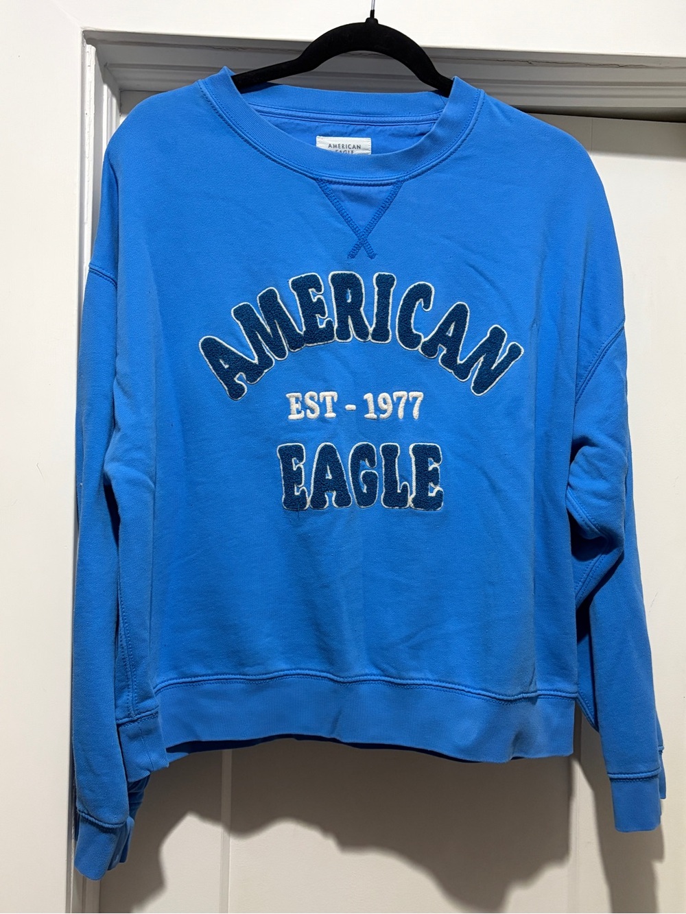 American Eagle Outfitters Bright Blue Crewneck Sweatshirt with Appliqué Logo